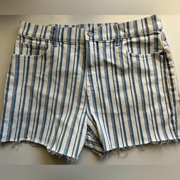 Loft Denim Cut Off Shorts Blue White Stripe Size 10 - Picture 1 of 10